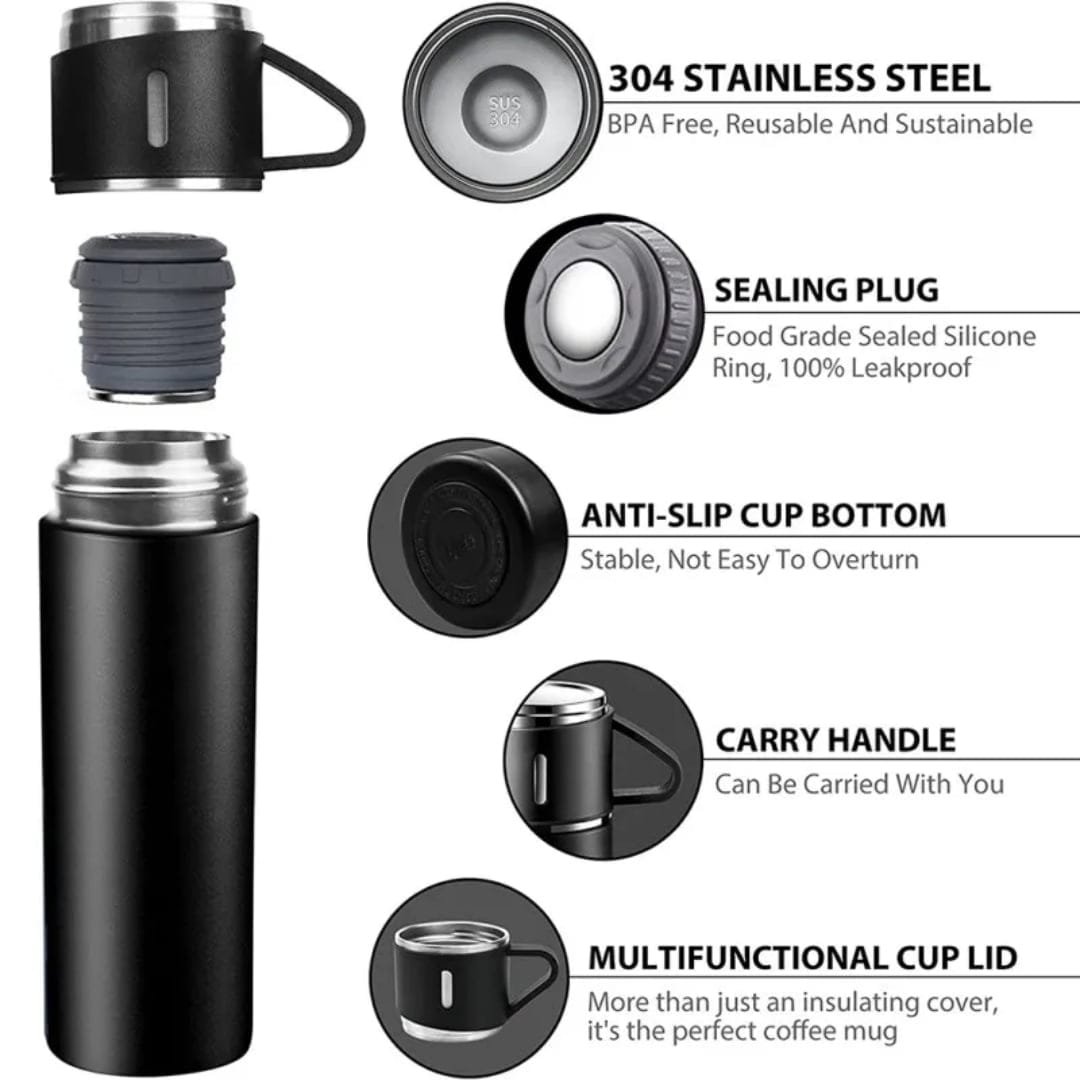 Portable flask carafe for hot drinks